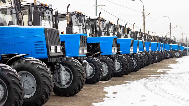 Row of Blue Tractors
